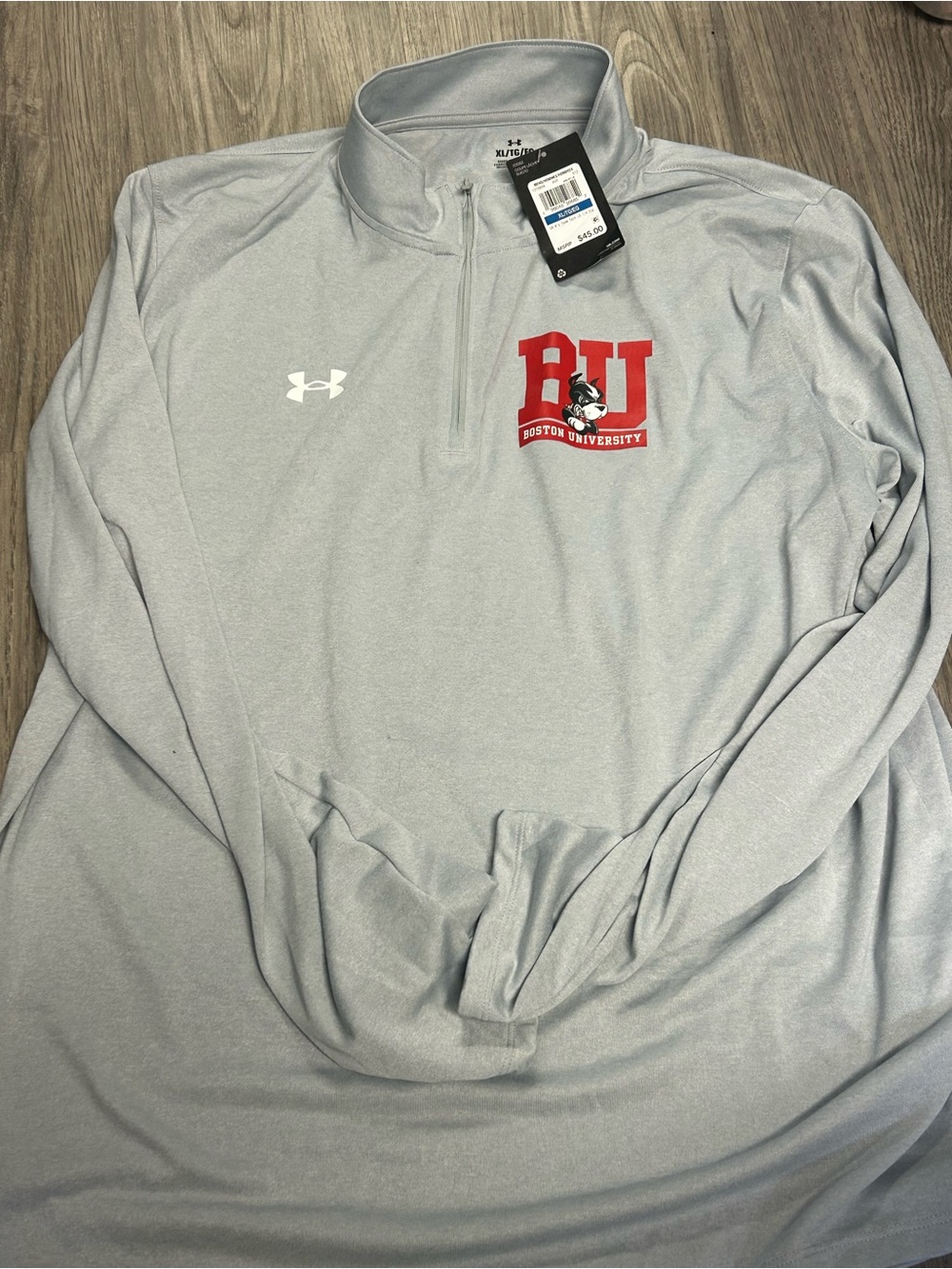 Under Armour Light Gray Boston University Quarter-Zip Pullover